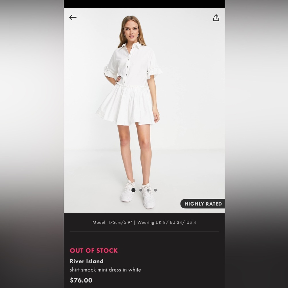 NWOT White Ruffled Button Up Collar Mini Shirt Dress